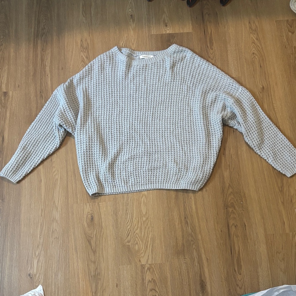 Francesca's Collections Light Gray Waffle Knit Crewneck Sweater